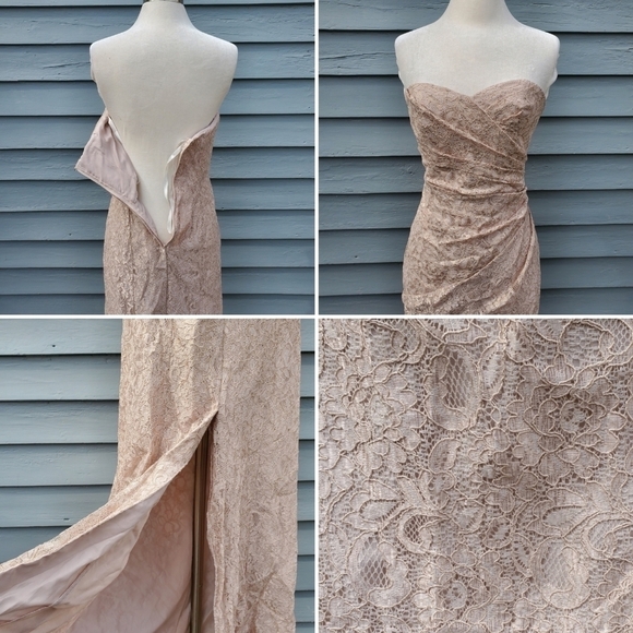 David's Bridal Long Strapless Lace Dress With Sweetheart Neckline Style W10329 - Picture 5 of 10